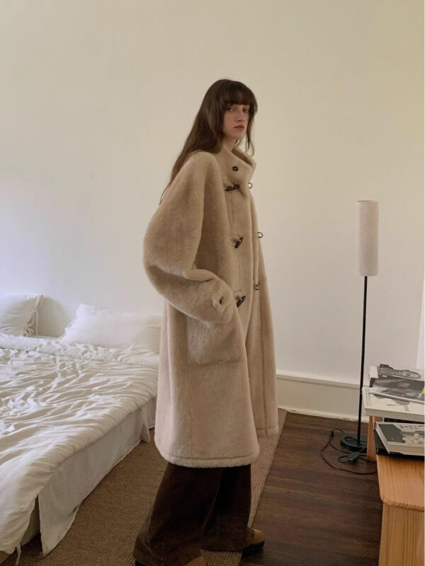 Dreamer Stand Collar Casual Imported Merino Long Sheepskin Jacket - Image 6