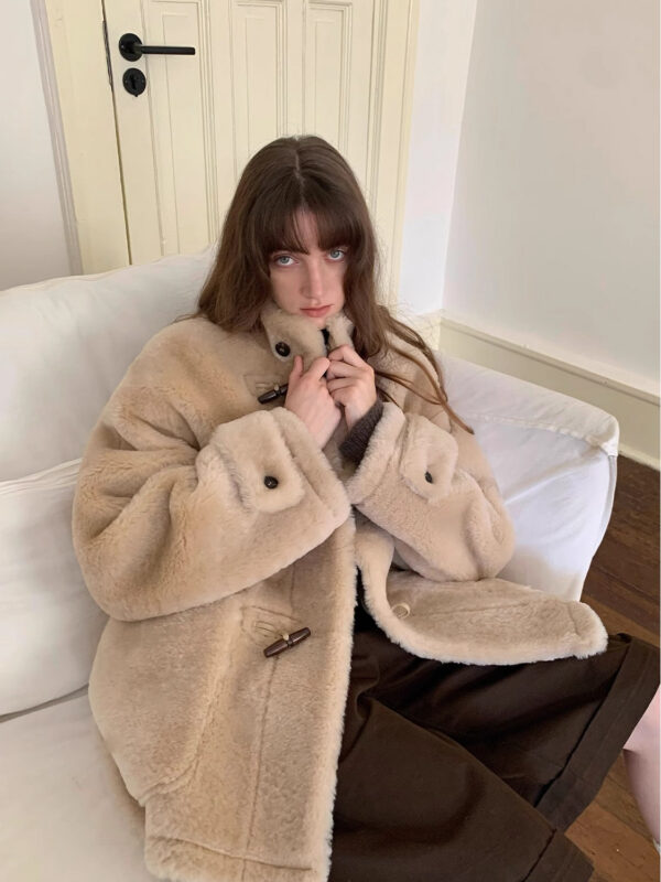 Dreamer Stand Collar Casual Imported Merino Long Sheepskin Jacket - Image 4