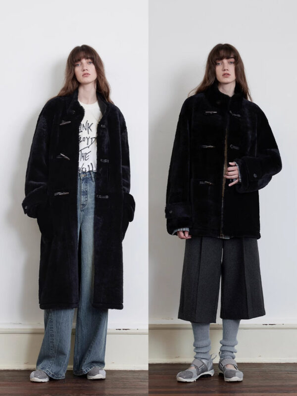 Dreamer Stand Collar Casual Imported Merino Long Sheepskin Jacket - Image 5